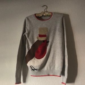 Boden Robin Lurex Bird Tophat Christmas sweater size M